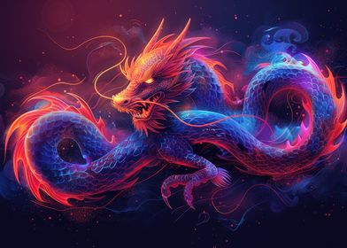 Chinese Dragon in red blue