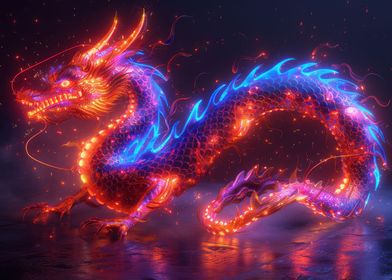 Asian Dragon neon colors