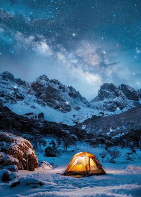 Snowy mountain tent