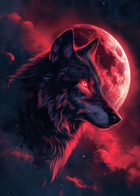 Wolf Moon Clouds Red Eyes