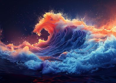 Neon ocean wave art