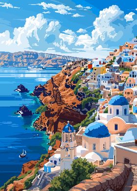Greek Santorini Art Retro