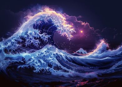 Neon ocean wave art