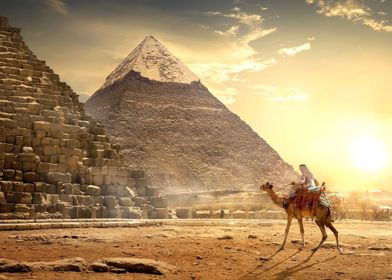 Camel man and the pyramids