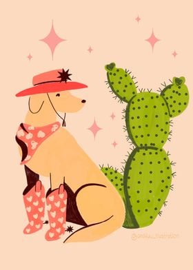 Cowboy dog with a cactus