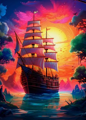 Pirate ship sunset 