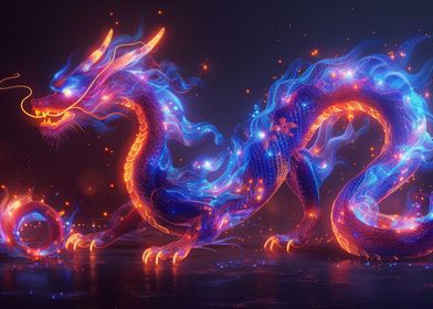 Asian Dragon in neon color