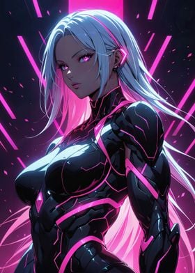 pink neon cyborg girl