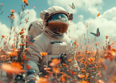 Astronaut in flower field