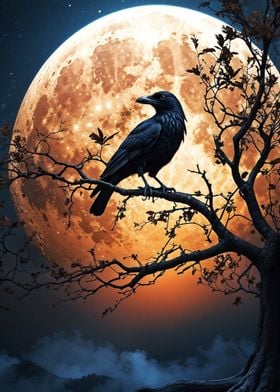 Crow Gazes at the Moon
