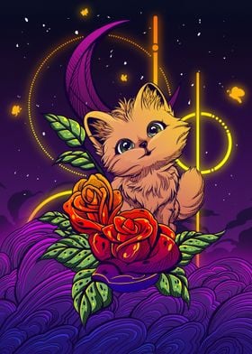 Cat cute with Flowers