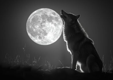 Wolf and moon at night