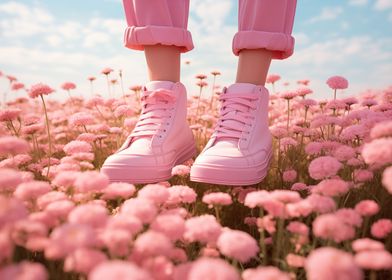 Pink sneakers and flowers