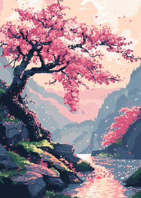 Cherry Blossom Pixel Art