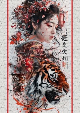 Geisha with a tiger