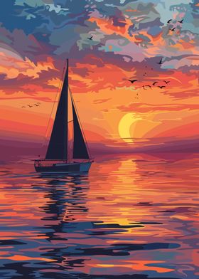 Yacht Ocean Sunset