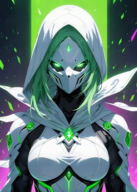 hooded cyborg green girl