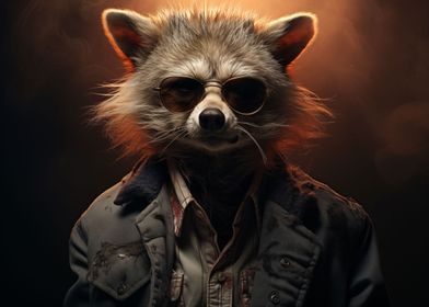 Cool raccoon with glasses