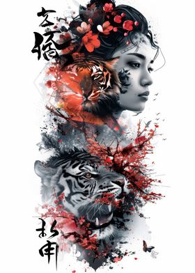 Geisha with a tiger