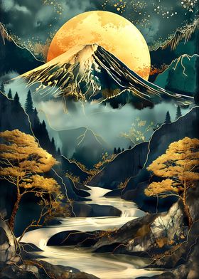 Abstract Fuji in moon art