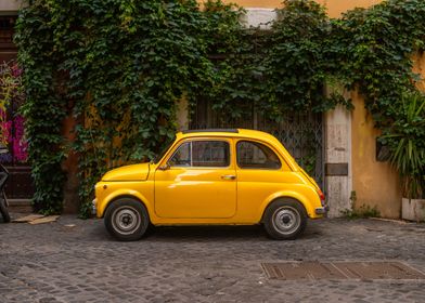 vintage yellow Fiat 500