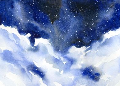 Starry night watercolor 