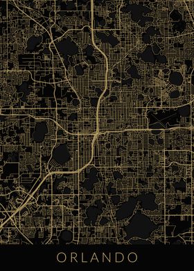 Orlando Map Black Gold