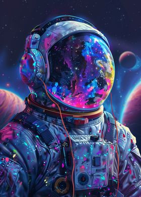 Neon Astronaut In Space