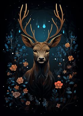 Beautiful deer and flowers