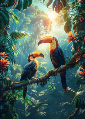 Tropical forest Toucans