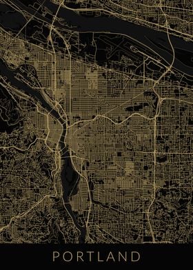 Portland Map Black Gold