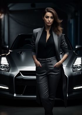 Stylish woman Nissan GTR