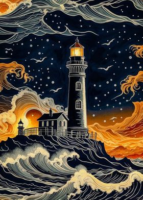 starry night lighthouse