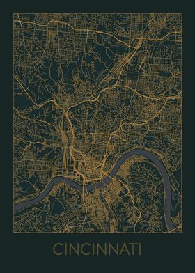 Cincinnati Gray Orange Map