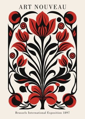 Red Art Nouveau Nature