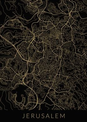 Jerusalem Map Black Gold