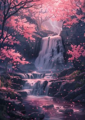 Waterfall Sakura Trees