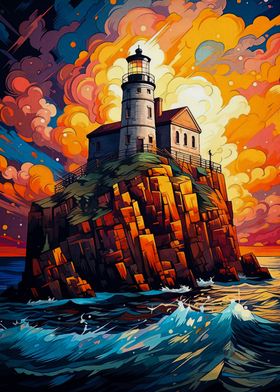 starry night lighthouse 