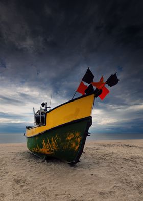 Fishing boat stormy sky