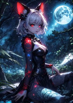 Anime Moonlight Cat Girl