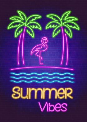 Neon palm trees flamingo