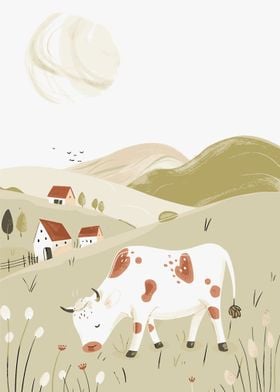 Grazing Cow Minimalist Art