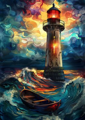 Lighthouse storm Art