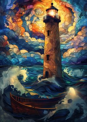 Lighthouse storm Art