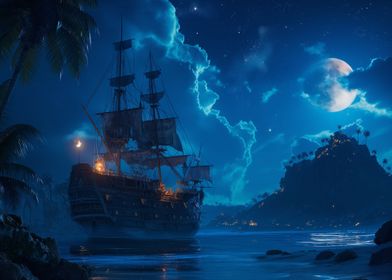 Pirate ship in Caribbean