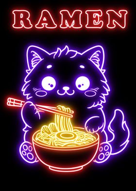 cute neon cat ramen