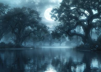 Moonlight river landscape