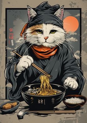 cat samurai ramen japan