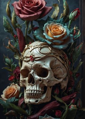 Skull with crown and roses