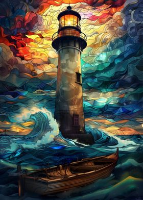 Lighthouse storm Art